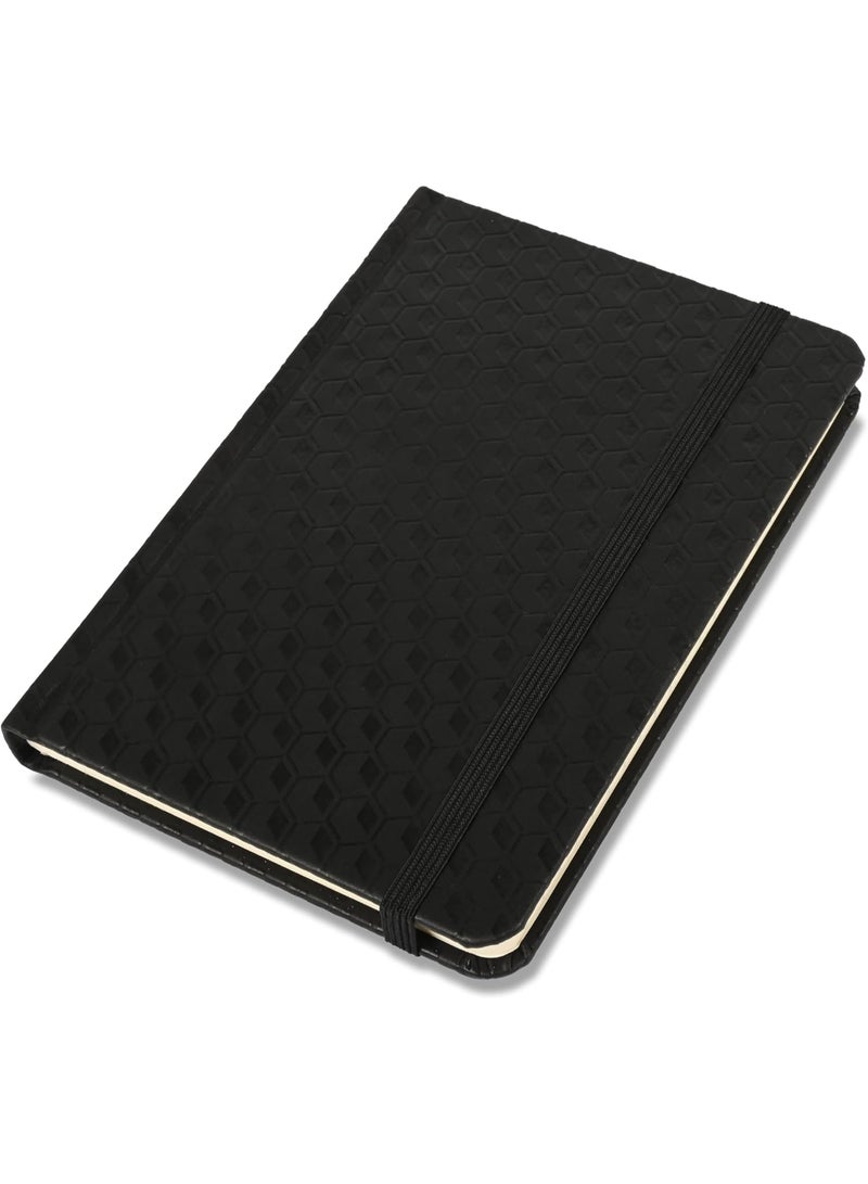 FIS® Executive Notebook, Italian PU Materials, A6 Size(105x148mm,) Round Corners, 96 Sheets, Single Ruled, 70gsm Italian Ivory Paper with Elastic Band Closure, 1 Piece, Black Color-FSNBEXA6BKD3 - Image 1